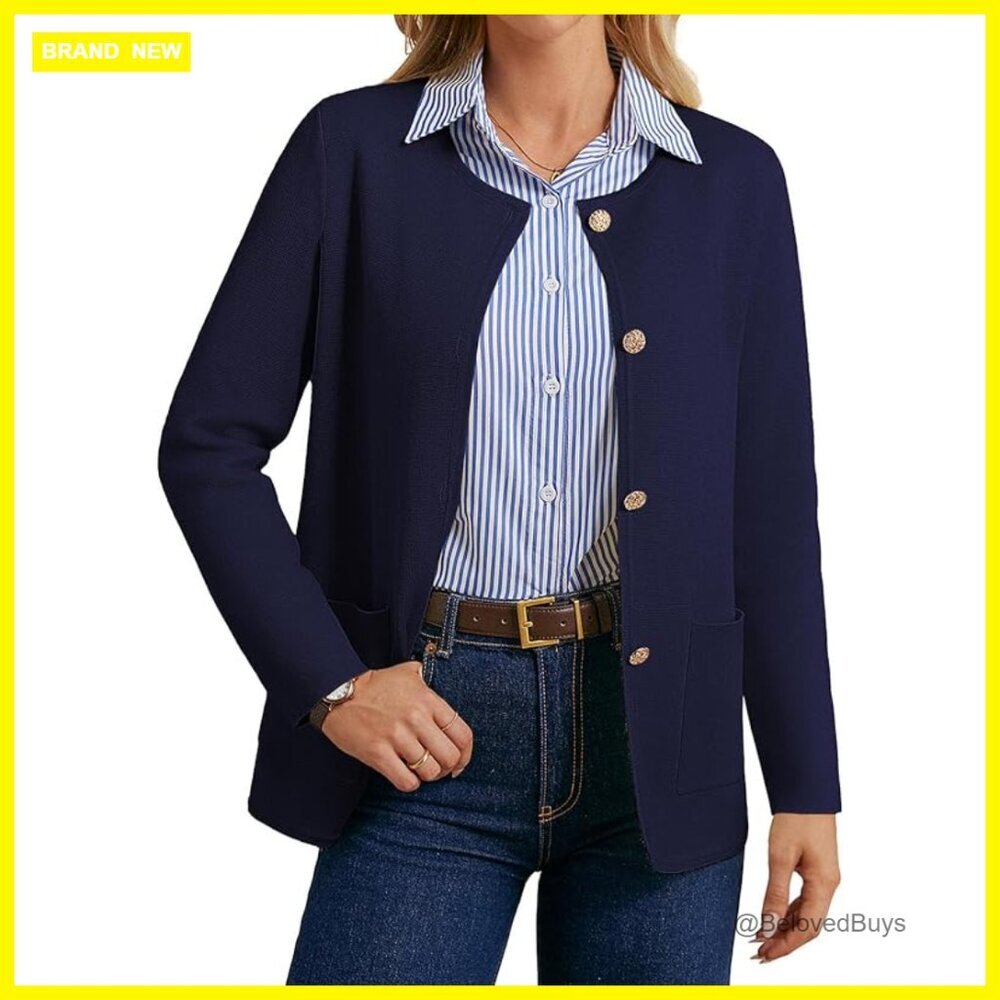 Long Sleeve Button Up Cardigan Blazer with Pockets, Regular Fit
